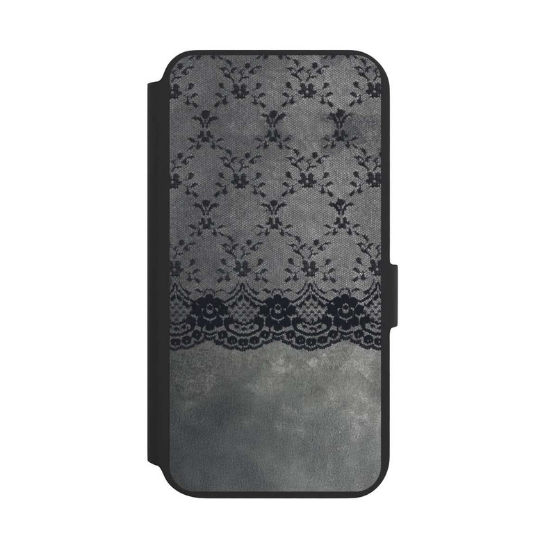 Galaxy S22 + NIVOflip Motif de Dentelle Noire sur fond gris