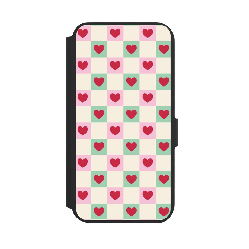 Galaxy S22 + NIVOflip Karomuster Herzen Rosa und Grün Valentinstag