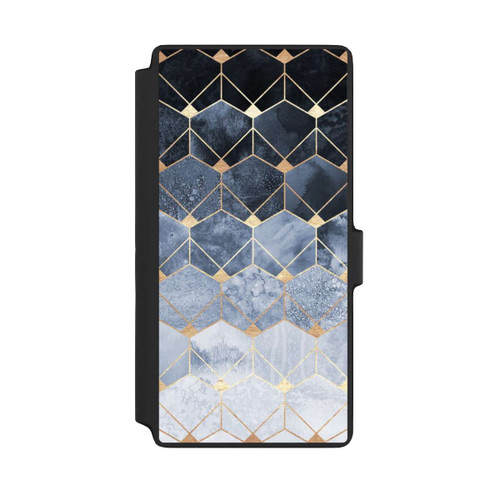 Samsung Galaxy S22 Ultra NIVOflip Blaue Sechsecke und Diamanten Golddruck