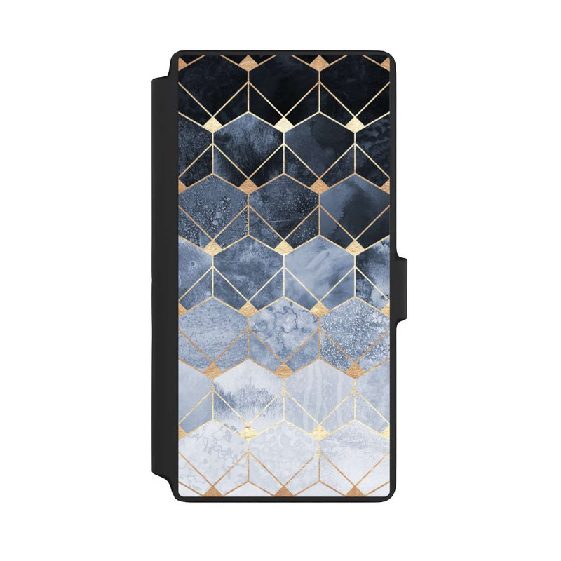 Galaxy S22 Ultra NIVOflip Blaue Sechsecke und Diamanten Golddruck