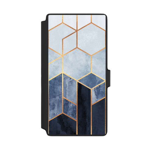 Samsung Galaxy S22 Ultra NIVOflip Blauer Farbverlauf Sechsecke Golddruck