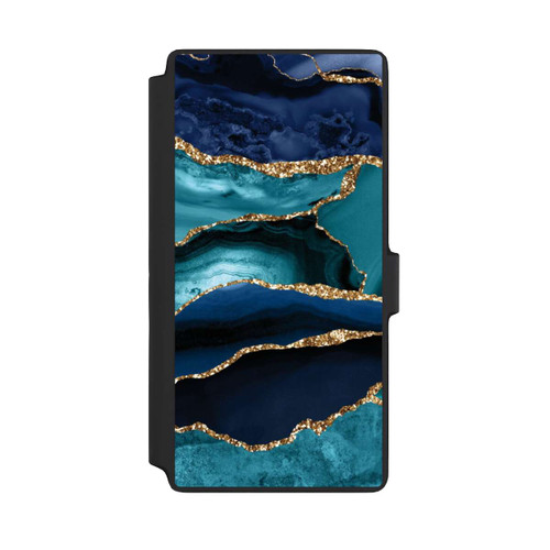 Samsung Galaxy S22 Ultra NIVOflip Dark and Light Blue Marble Gold Glitter Look