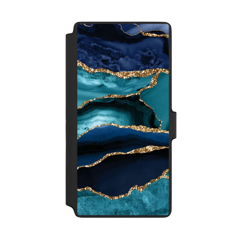 Galaxy S22 Ultra NIVOflip Dark and Light Blue Marble Gold Glitter Look