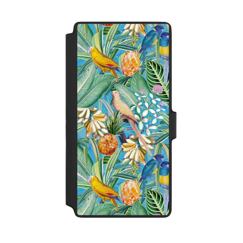 Samsung Galaxy S22 Ultra NIVOflip Tropische Papageien auf blauer Tapete