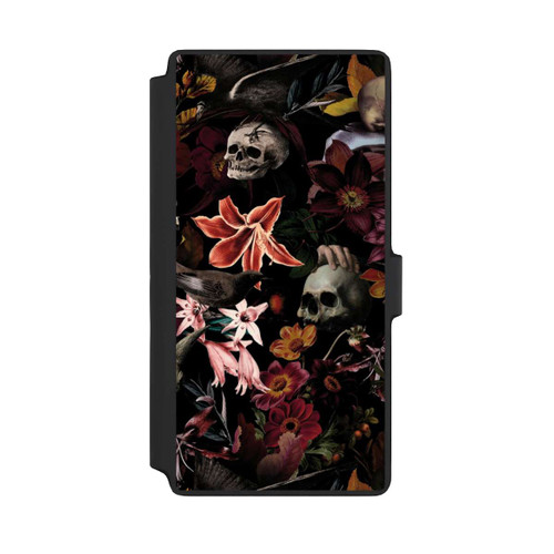 Samsung Galaxy S22 Ultra NIVOflip Totenköpfe und Blumen auf dunklem Hintergrund