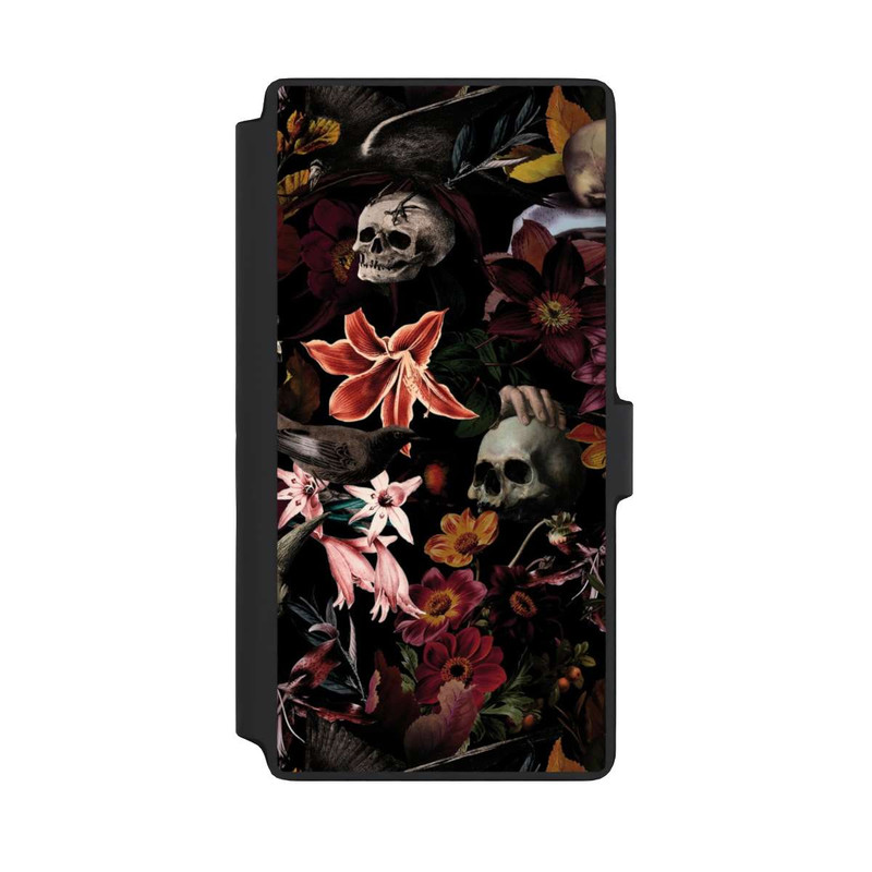 Galaxy S22 Ultra NIVOflip Totenköpfe und Blumen auf dunklem Hintergrund
