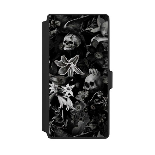 Samsung Galaxy S22 Ultra NIVOflip Totenköpfe und Blumen auf schwarzem Hintergrund