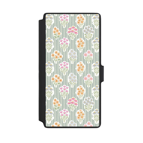 Samsung Galaxy S22 Ultra NIVOflip Ditsy Flower Sticker Bouquets on Blue and Cream Pinstripes