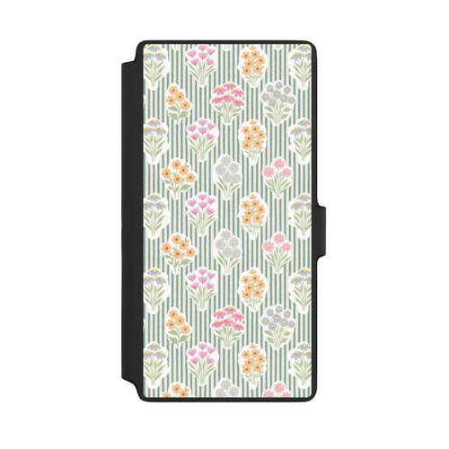 Samsung Galaxy S22 Ultra NIVOflip Ditsy Flower Sticker Bouquets on Blue and Cream Pinstripes