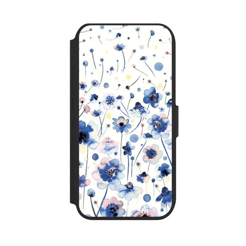 iPhone SE 2022 NIVOflip Fleurs bleues d’encre aquarelle