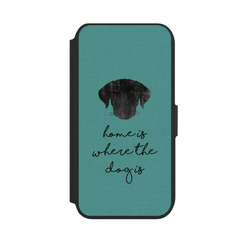iPhone SE 2022 NIVOflip Home Is Where The Dog Is - Schwarz auf Türkis