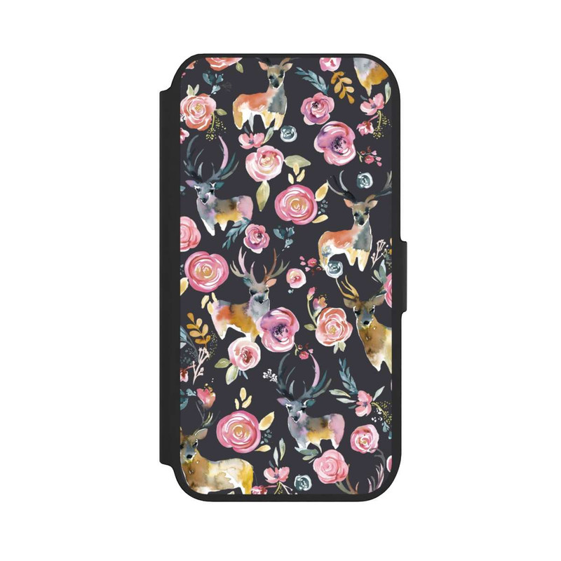 iPhone SE 2022 NIVOflip Hirsche und Blumen Anthrazit