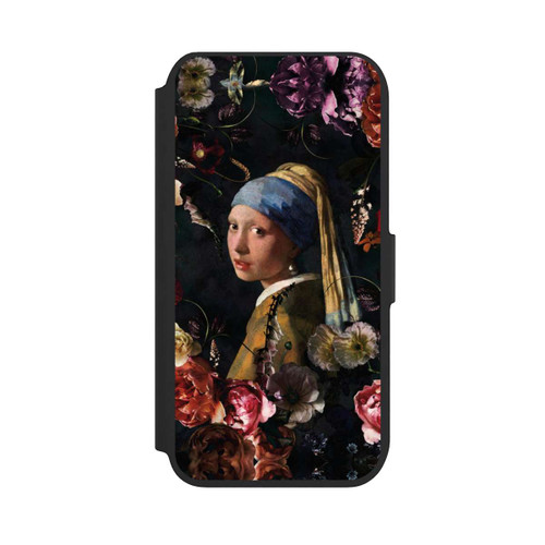 Apple iPhone SE (2022) NIVOflip Mädchen mit Perlenohrringen und Rosen