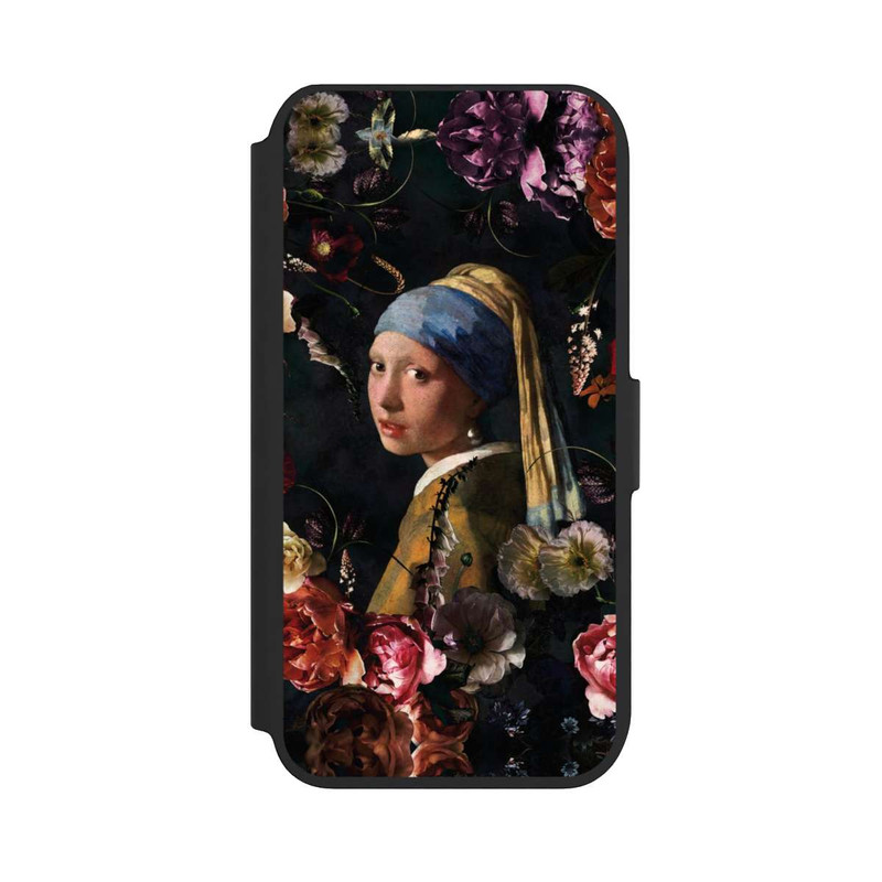 iPhone SE 2022 NIVOflip Mädchen mit Perlenohrringen und Rosen