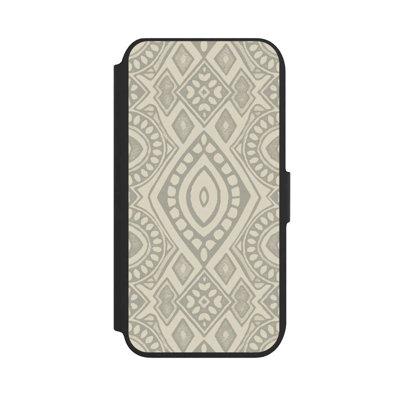 iPhone SE 2022 NIVOflip Boho Geometric Mosaic Pattern Neutral Grey and Beige
