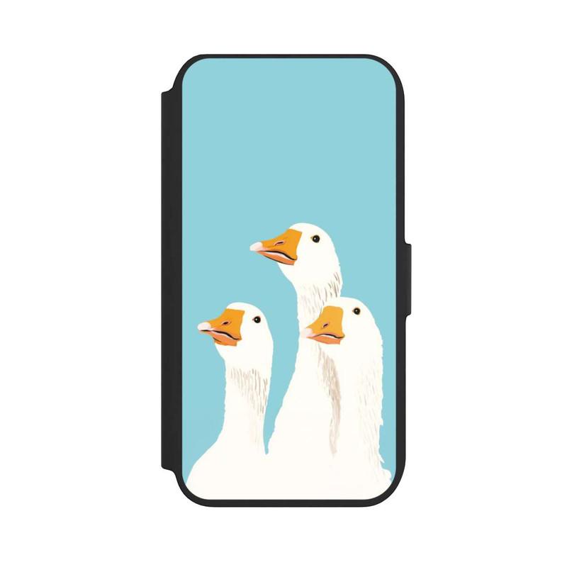iPhone SE 2022 NIVOflip Drei Gänse Hellblau mit KI