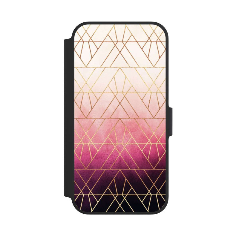 iPhone 14 NIVOflip Triangles ombrés roses imprimé doré
