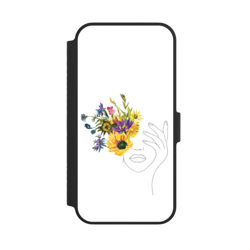 Apple iPhone 14 NIVOflip Line Art Frau Sonnenblumen