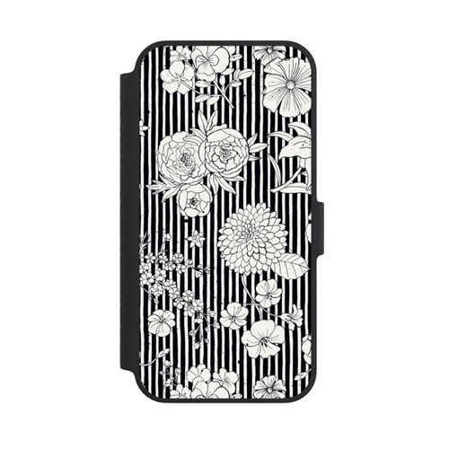 Apple iPhone 14 NIVOflip Blumen und Streifen Schwarz und Weiß