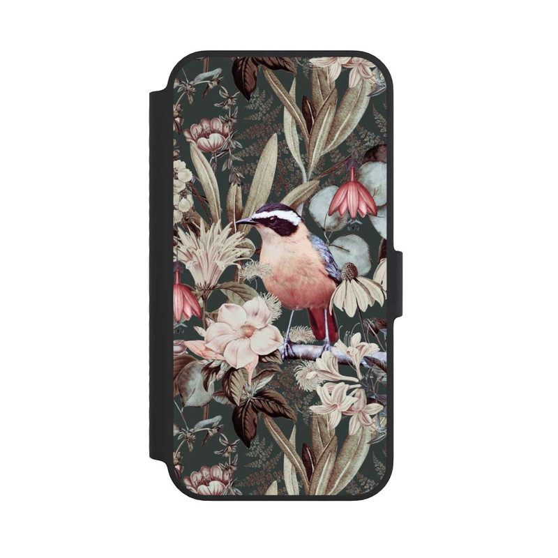 iPhone 14 NIVOflip Oiseau orange à motif de fleurs vintage