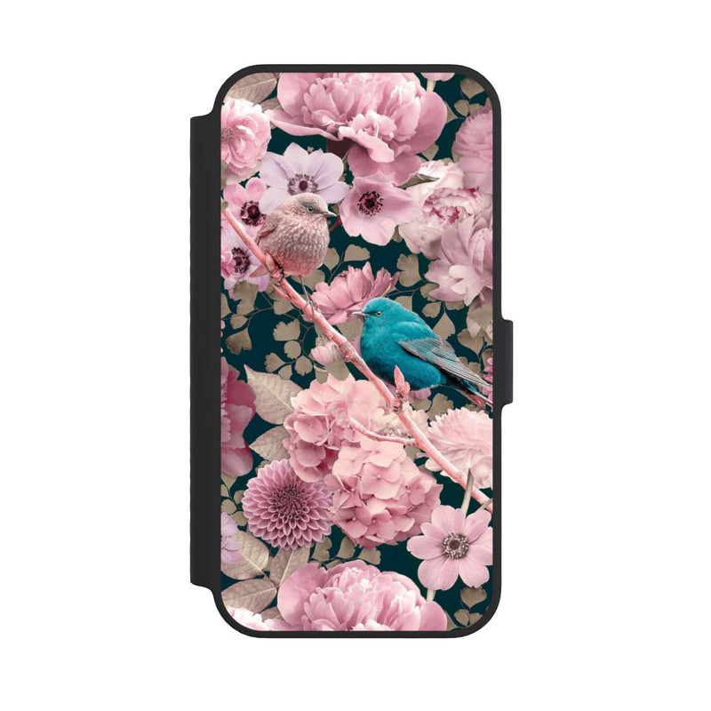 iPhone 14 NIVOflip Spatzen im rosa Blumenmuster