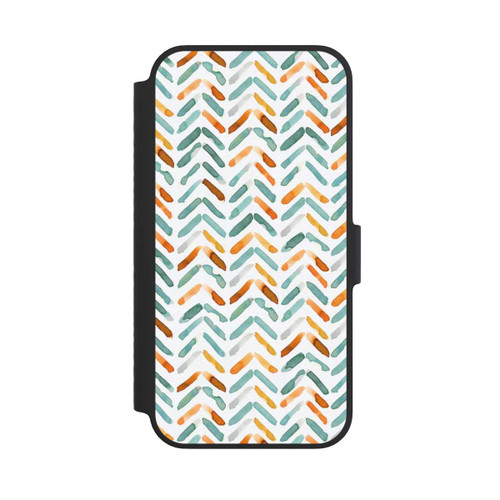 Apple iPhone 14 NIVOflip Elegantes Herbstchevron Blau Orange