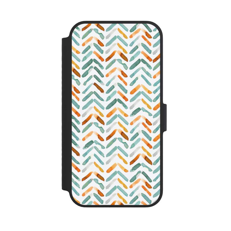 iPhone 14 NIVOflip Élégant Automne Chevron Bleu Orange