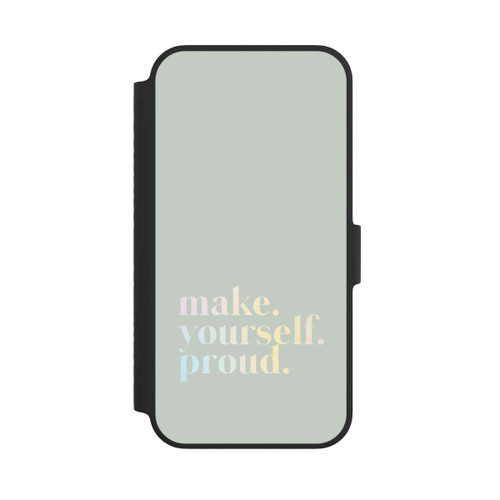 Apple iPhone 14 NIVOflip Make Yourself Proud Zitat-Minze und Farbverlauf