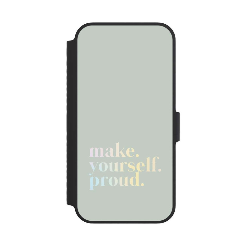 iPhone 14 NIVOflip Make Yourself Proud Zitat-Minze und Farbverlauf