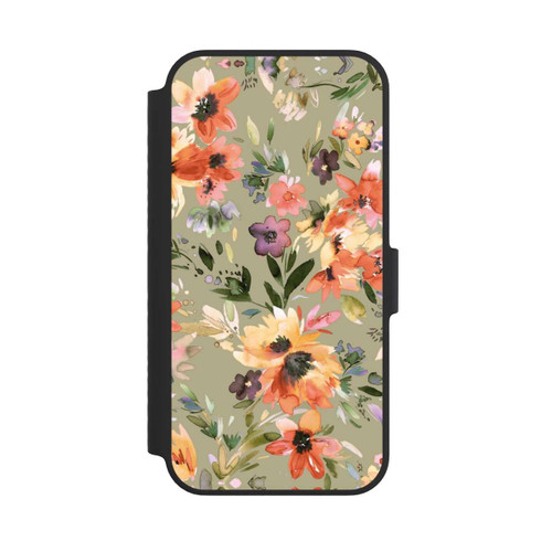 Apple iPhone 14 NIVOflip Malerische tropische Blumen Salbeigrün