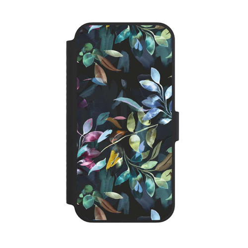 Apple iPhone 14 NIVOflip Mystische Aquarellblätter schwarz