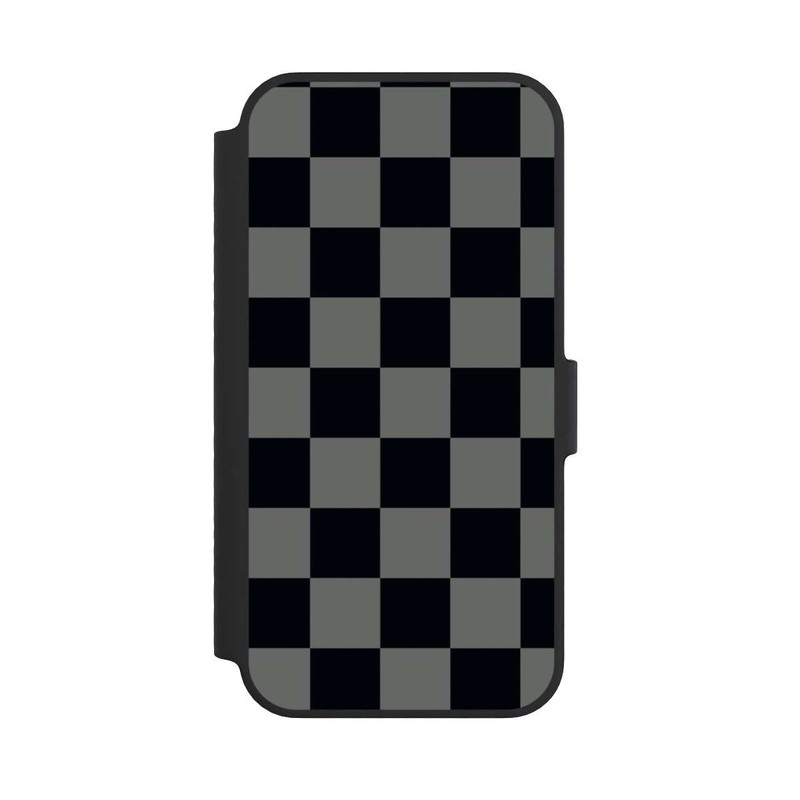 iPhone 14 NIVOflip Schachbrett Schwarz Grau