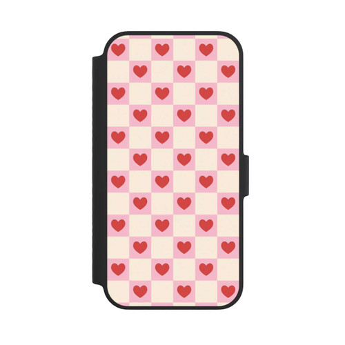 Apple iPhone 14 NIVOflip Rosa Kariertes Herzmuster Valentinstag