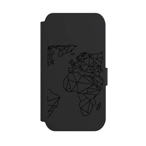 Apple iPhone 14 Pro NIVOflip Polygon Weltkarte Schwarz ohne Hintergrund