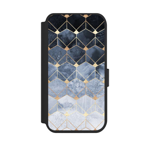 Apple iPhone 14 Pro NIVOflip Blaue Sechsecke und Diamanten Golddruck