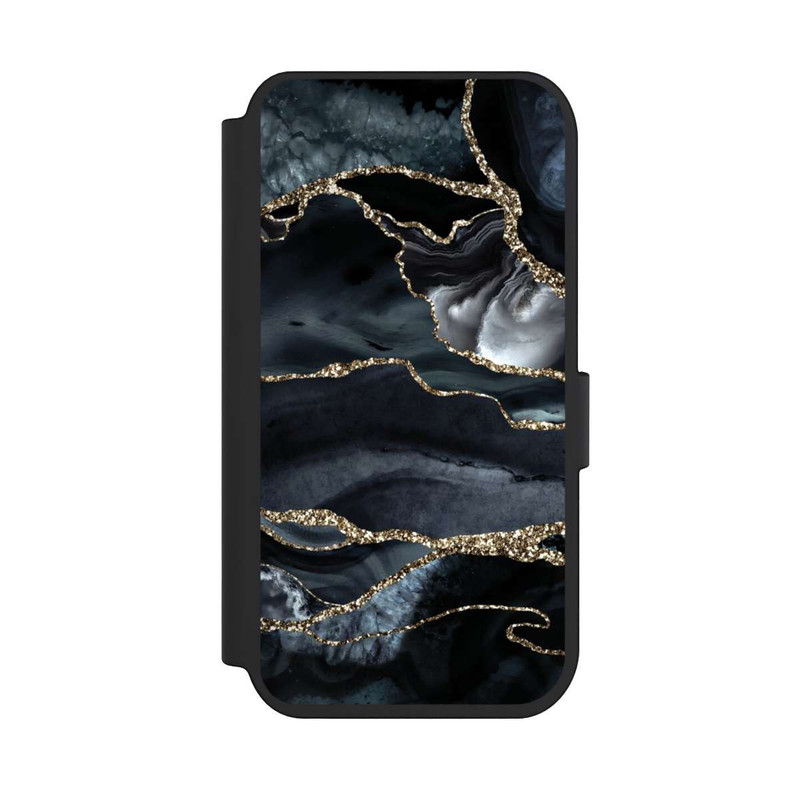 iPhone 14 Pro NIVOflip Dunkler Marmor Gold Glitzerlook