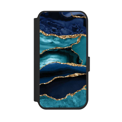 Apple iPhone 14 Pro NIVOflip Dark and Light Blue Marble Gold Glitter Look