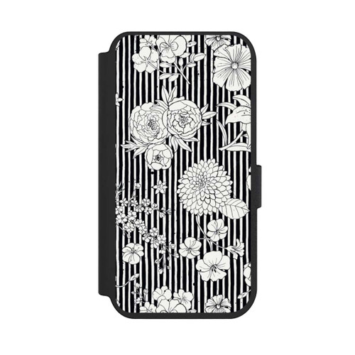 Apple iPhone 14 Pro NIVOflip Blumen und Streifen Schwarz und Weiß
