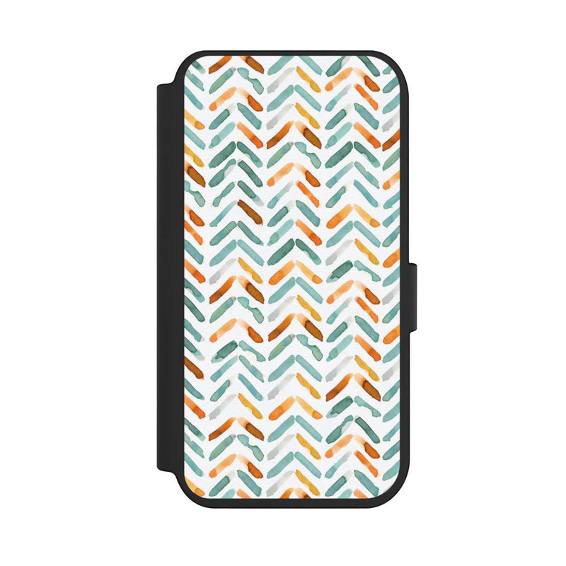 iPhone 14 Pro NIVOflip Elegantes Herbstchevron Blau Orange