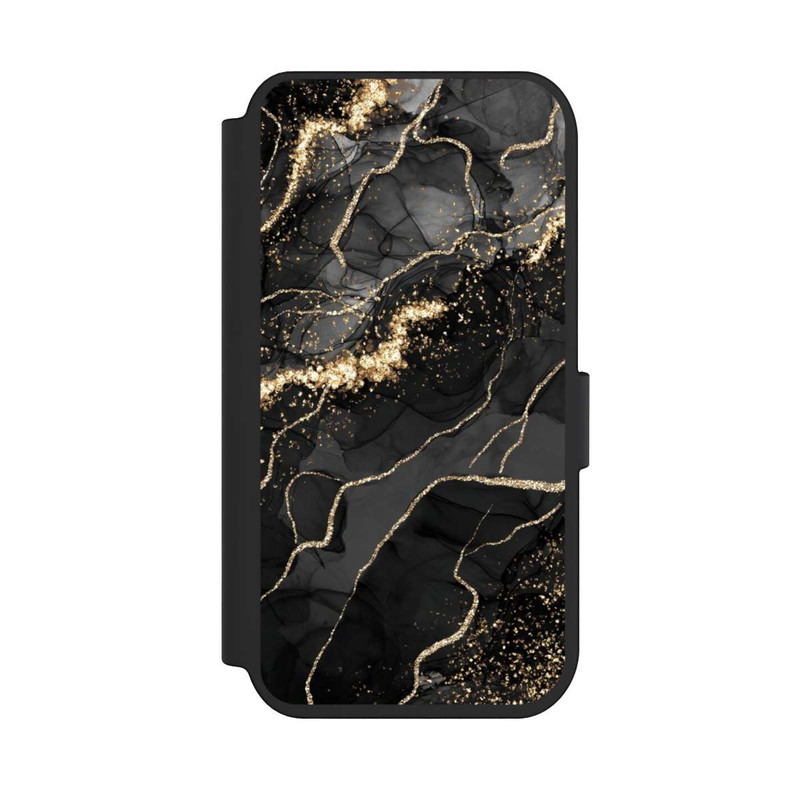 iPhone 14 Pro NIVOflip Look Spirales de Marbre Sombre & Or