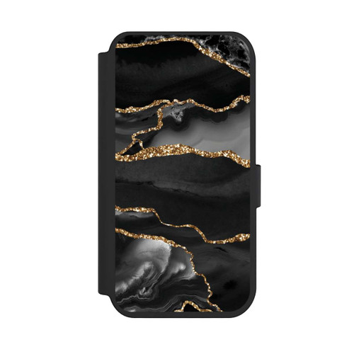 Apple iPhone 14 Pro NIVOflip Dunkle Marmorstreifen im Goldlook