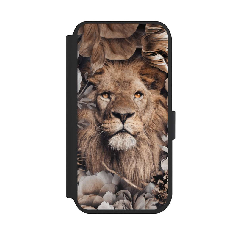 iPhone 14 Pro NIVOflip Löwe Blumenrahmen Beige