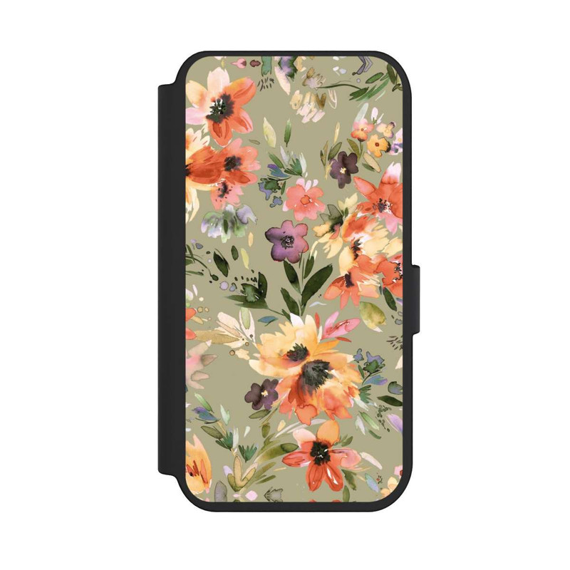 iPhone 14 Pro NIVOflip Malerische tropische Blumen Salbeigrün