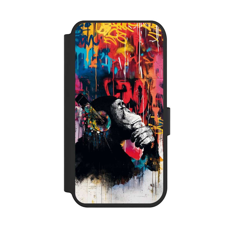iPhone 14 Pro NIVOflip Affe Stereo Kopfhörer Graffiti Street Art Blau