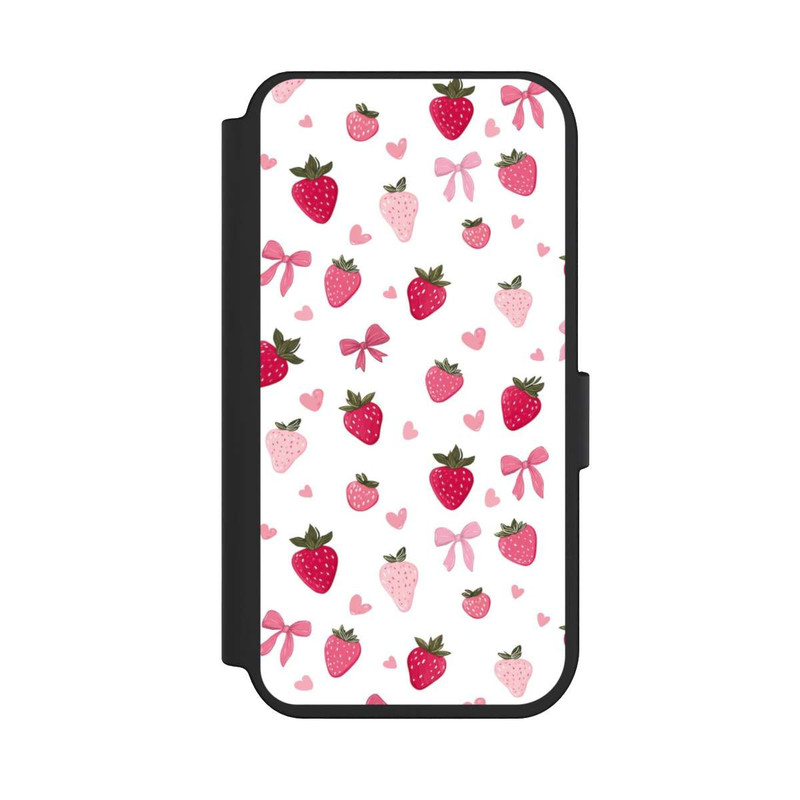 iPhone 14 Pro NIVOflip Erdbeer Herz Schleifen Muster Pink