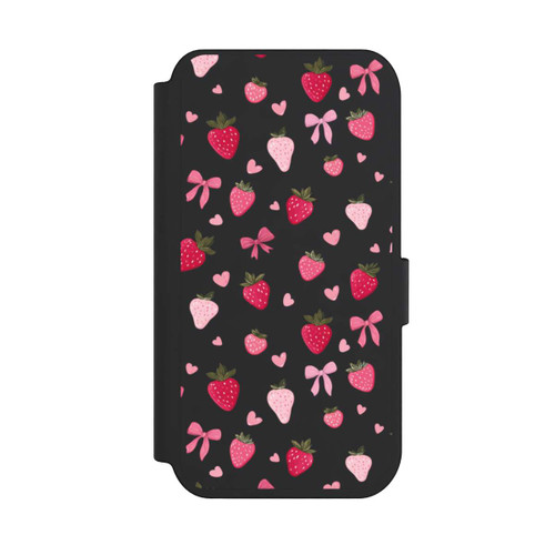 Apple iPhone 14 Pro NIVOflip Erdbeer Herz Schleifen Pink Muster Transparent