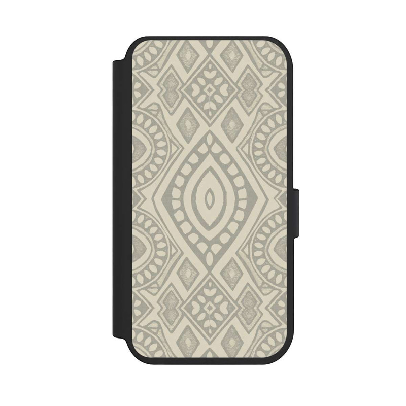 iPhone 14 Pro NIVOflip Boho Geometric Mosaic Pattern Neutral Grey and Beige