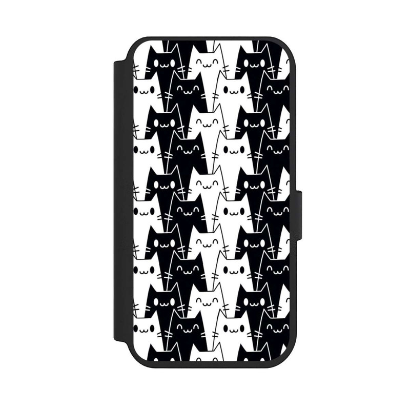 iPhone 14 Pro NIVOflip Katzentapete Schwarz Weiß