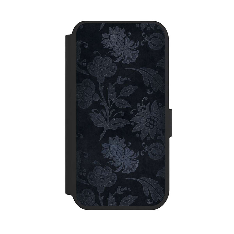 iPhone 14 Pro NIVOflip  Silberne Blumen auf Samt