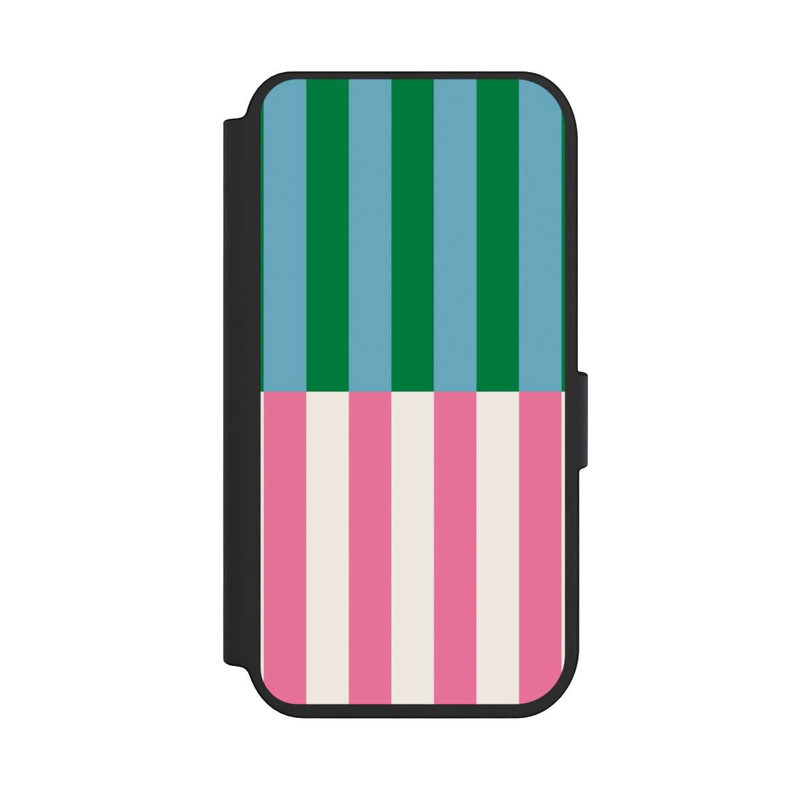 iPhone 14 Pro NIVOflip Motif Rayé Vert Rose